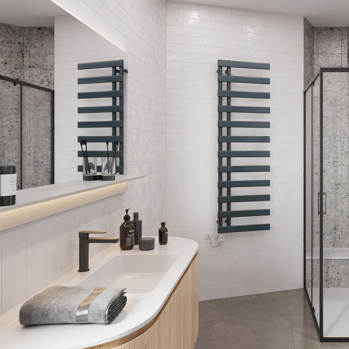 Agar - Anthracite Electric Towel Rail H1564mm x W500mm 600w Thermostatic