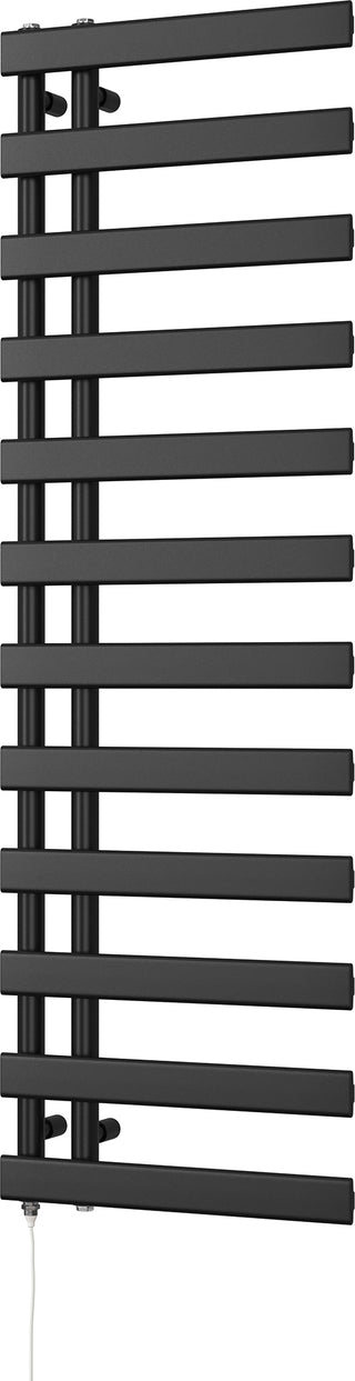 Agar matt black electric towel rail, 1564mm high x 500mm wide