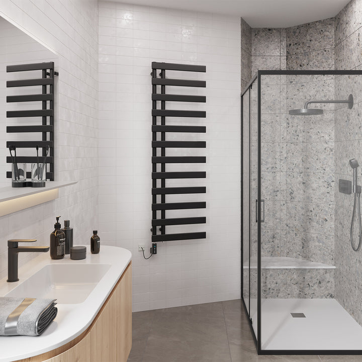 Agar - Black Electric Towel Rail H1564mm x W500mm 600w Thermostatic WIFI