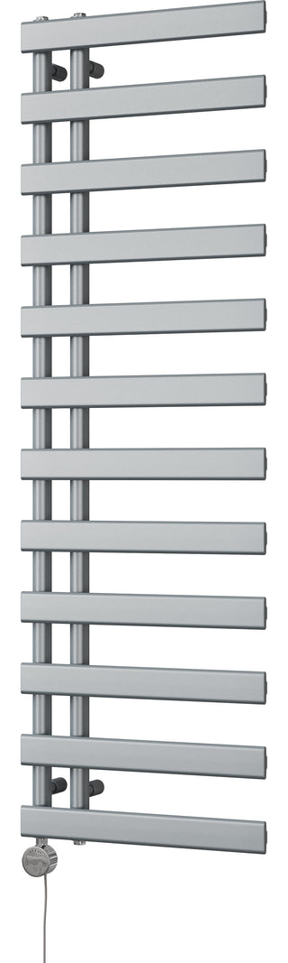 Agar matt silver electric towel rail, 1564mm high x 500mm wide