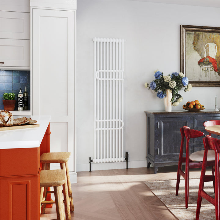 Alpha - White Vertical Towel Bar Column Radiator H1800mm x W460mm 2 Column - Feet Included