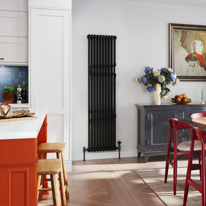 Alpha - Black Vertical Towel Bar Column Radiator H1800mm x W460mm 2 Column