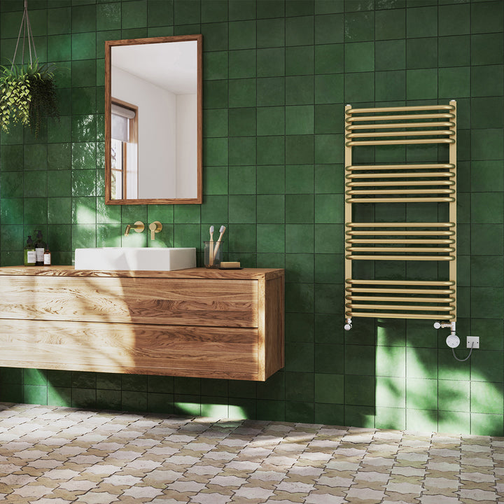 Crossmoor - Brushed Gold Dual Fuel Towel Rail H1000mm x W500mm Thermostatic