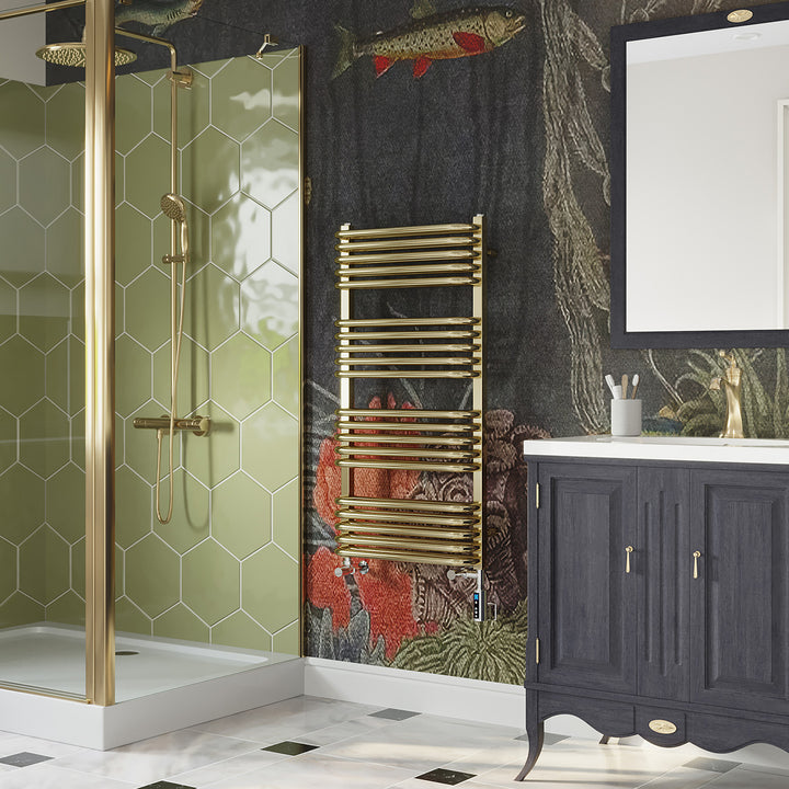 Crossmoor - Polished Brass Dual Fuel Towel Rail H1000mm x W500mm Thermostatic WIFI