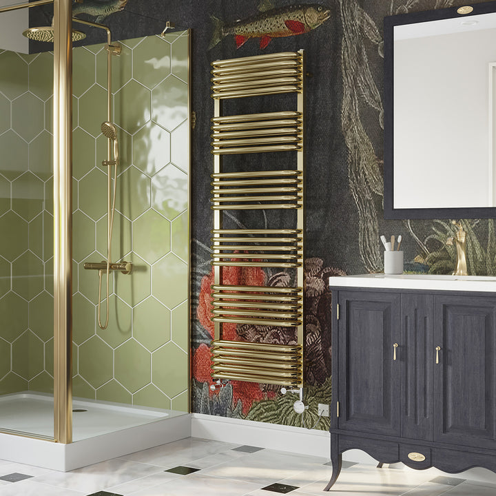 Crossmoor - Polished Gold Dual Fuel Towel Rail H1533mm x W500mm Thermostatic