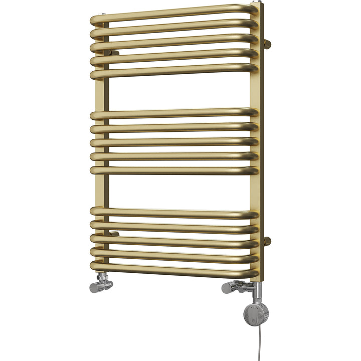 Crossmoor - Brushed Brass Dual Fuel Towel Rail H736mm x W500mm Thermostatic