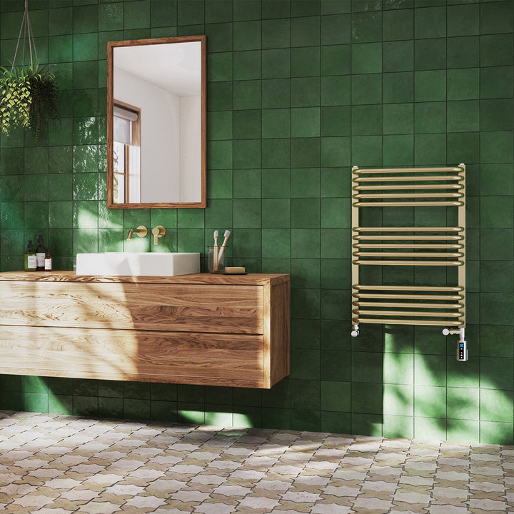 Crossmoor - Polished Gold Dual Fuel Towel Rail H736mm x W500mm Thermostatic WIFI