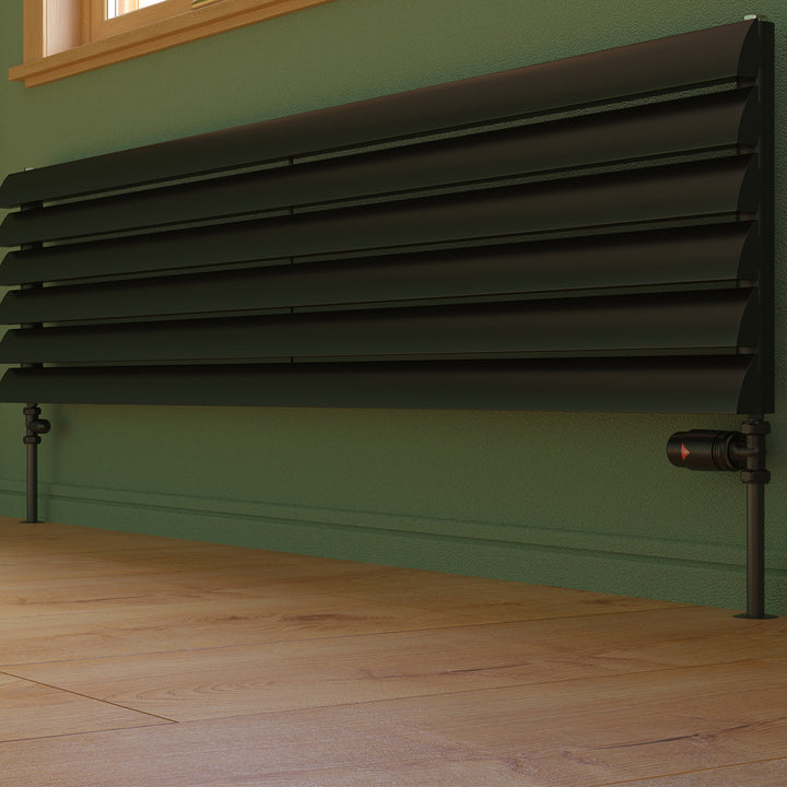 Derry Bold - Black Thermostatic Radiator Valve & Installation Kit Straight 15mm