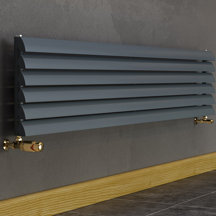 Derry Bold - Polished Brass Thermostatic Radiator Valve & Lockshield Angled 8mm