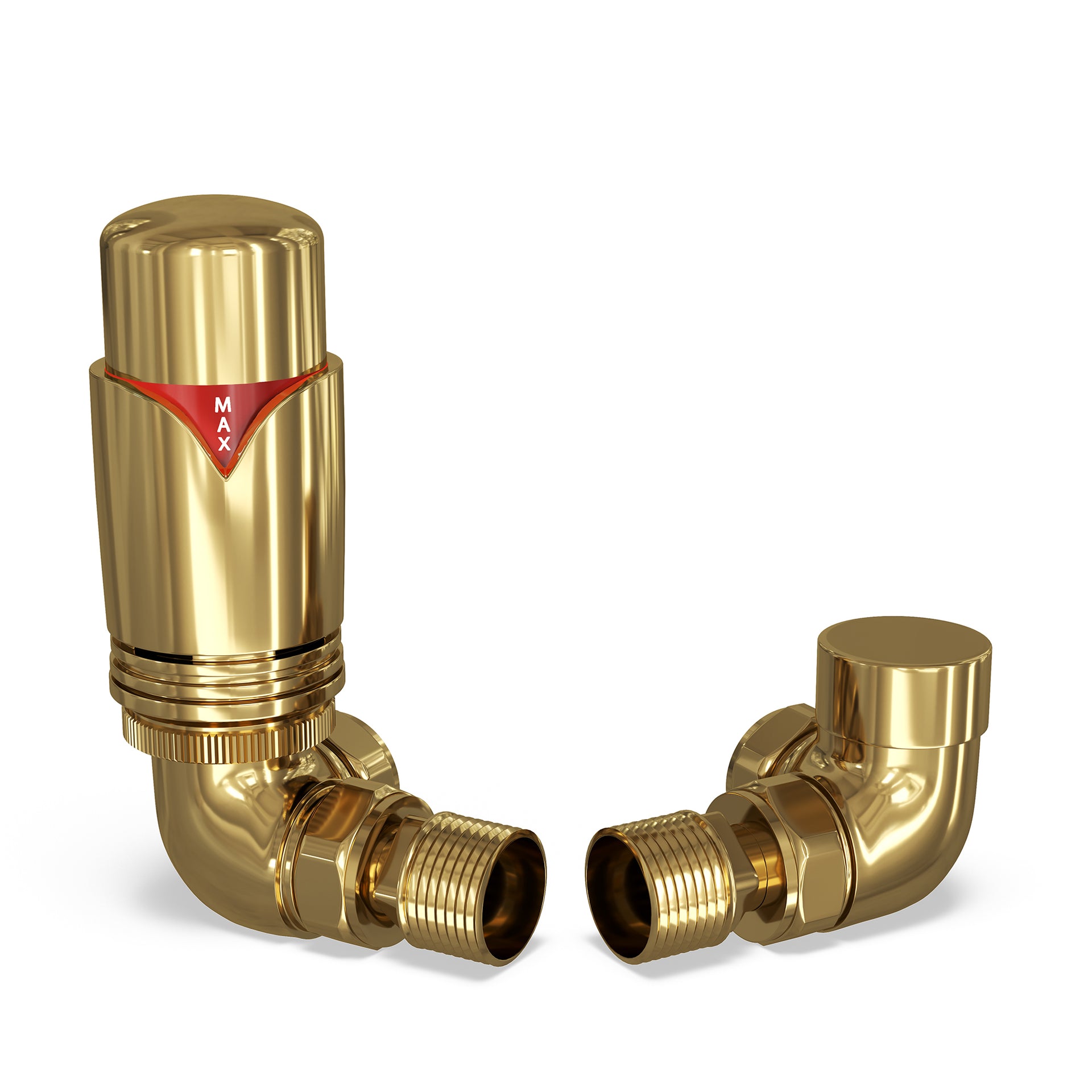 Derry Bold - Polished Brass Thermostatic Radiator Valve & Lockshield Corner 8mm
