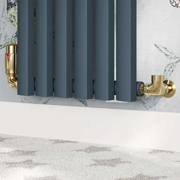 Derry Bold - Polished Brass Thermostatic Radiator Valve & Lockshield Corner 8mm