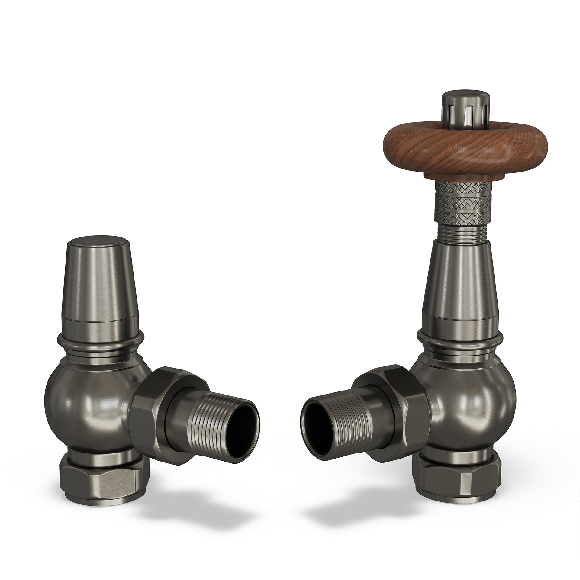 Derry Traditional - Pewter Thermostatic Radiator Valve & Lockshield Angled 10mm
