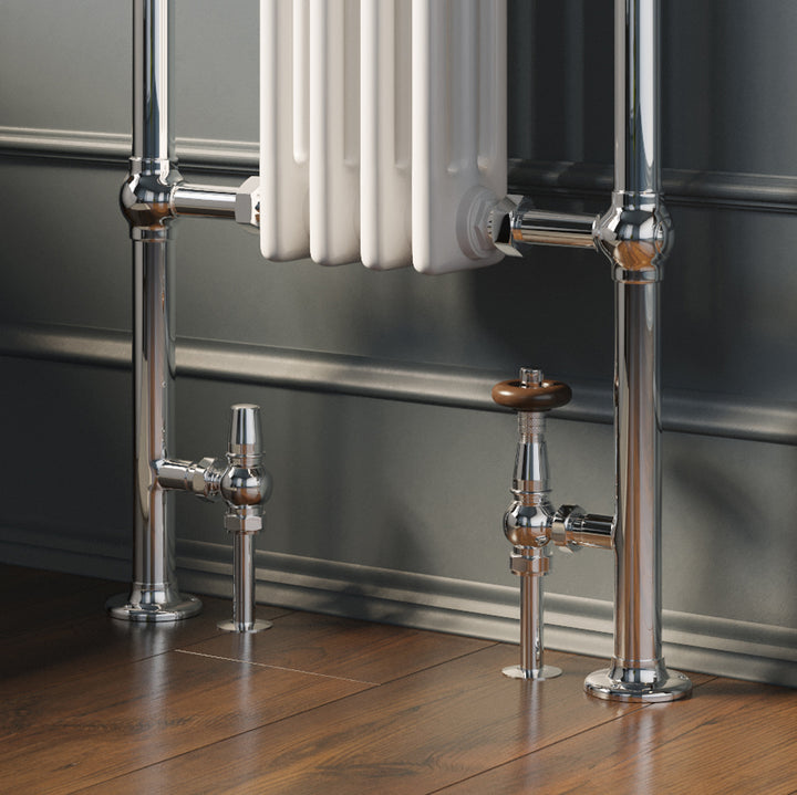 Derry Traditional - Chrome Thermostatic Radiator Valve & Lockshield Angled 8mm
