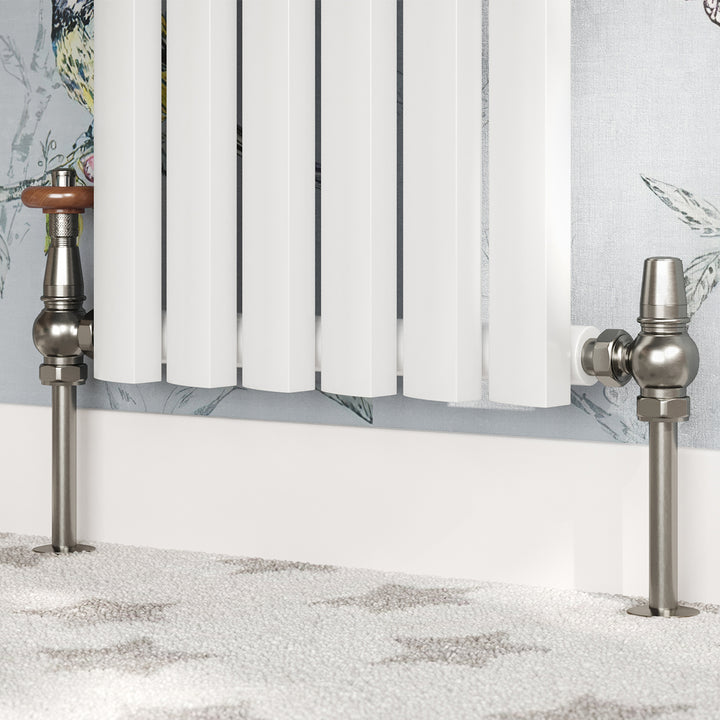 Derry Traditional - Pewter Thermostatic Radiator Valve & Lockshield Angled 10mm
