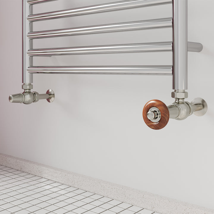 Derry Traditional - Silver Nickel Thermostatic Radiator Valve & Lockshield Angled 15mm