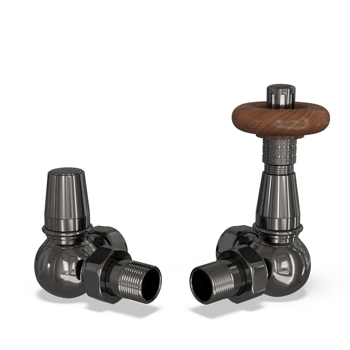 Derry Traditional - Black Nickel Thermostatic Radiator Valve & Lockshield Corner 10mm