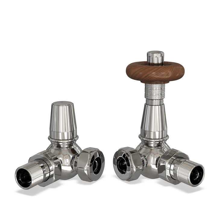 Derry Traditional Chrome Thermostatic Radiator Valve & Lockshield – Corner 8mm TRV Pair