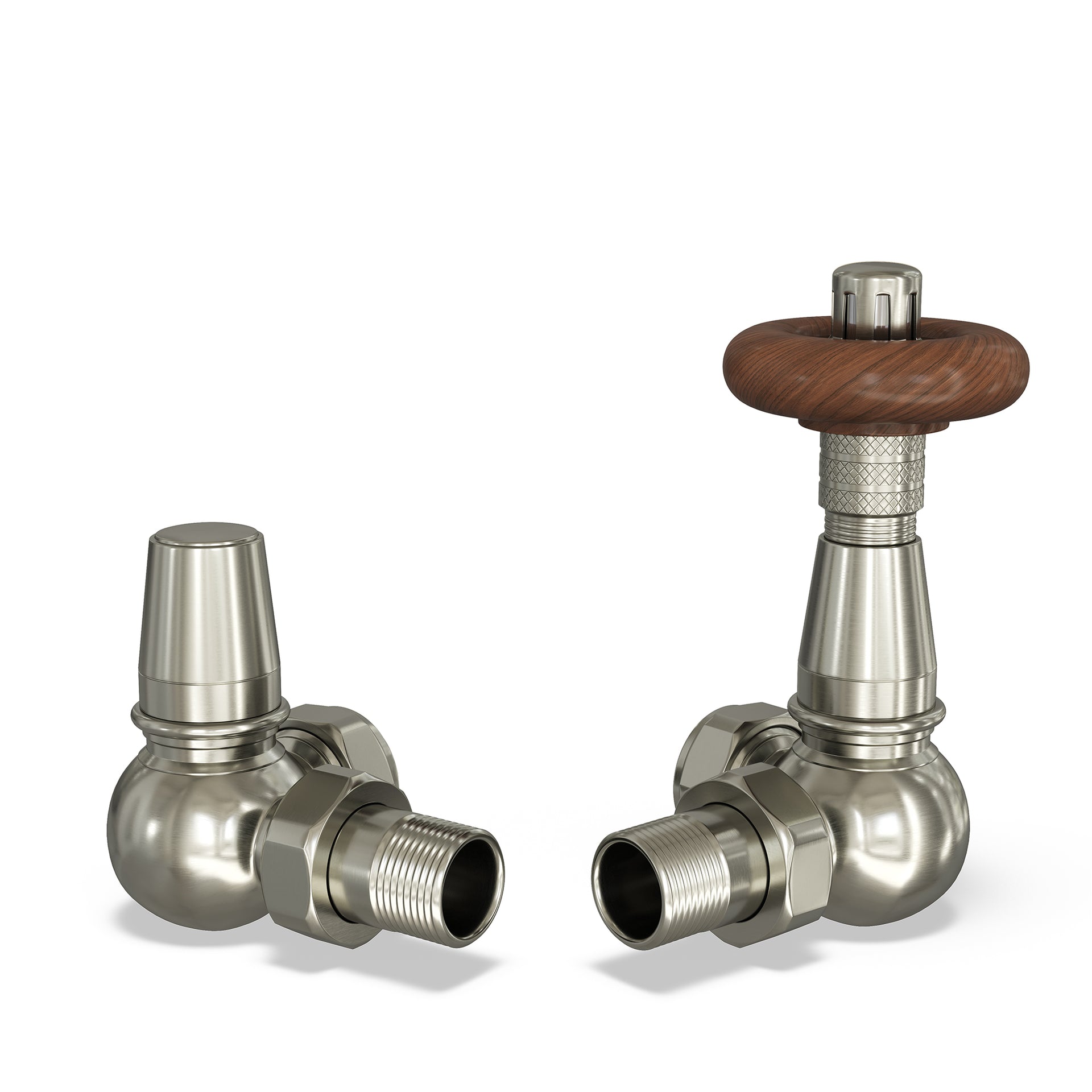 Derry Traditional - Silver Nickel Thermostatic Radiator Valve & Lockshield Corner 8mm