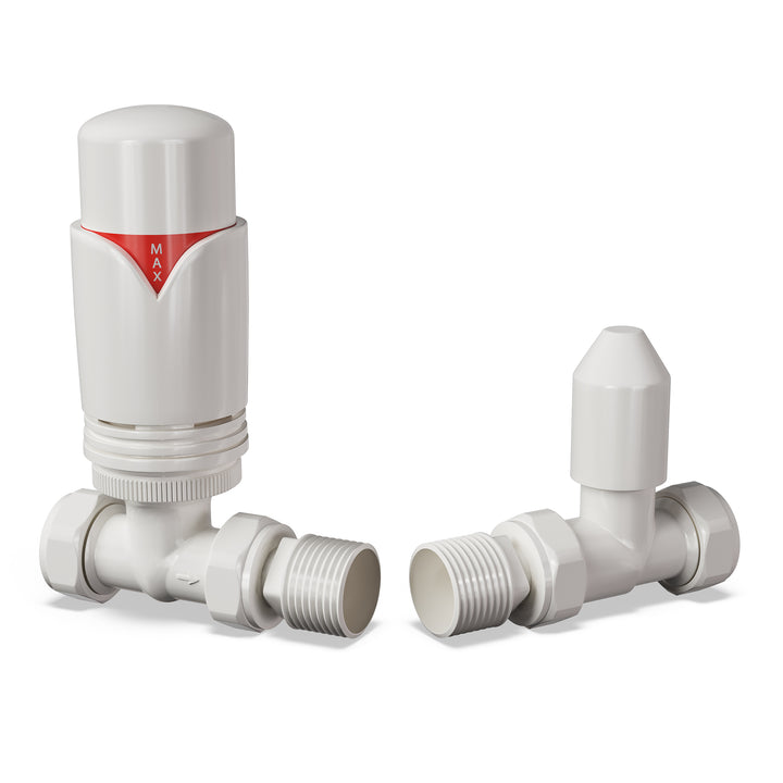 Derry Bold - White Thermostatic Radiator Valve & Lockshield Straight 8mm