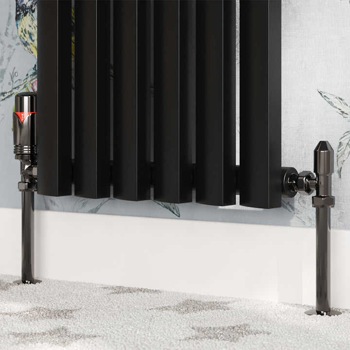 Derry Bold - Black Nickel Thermostatic Radiator Valve & Installation Kit Angled 15mm
