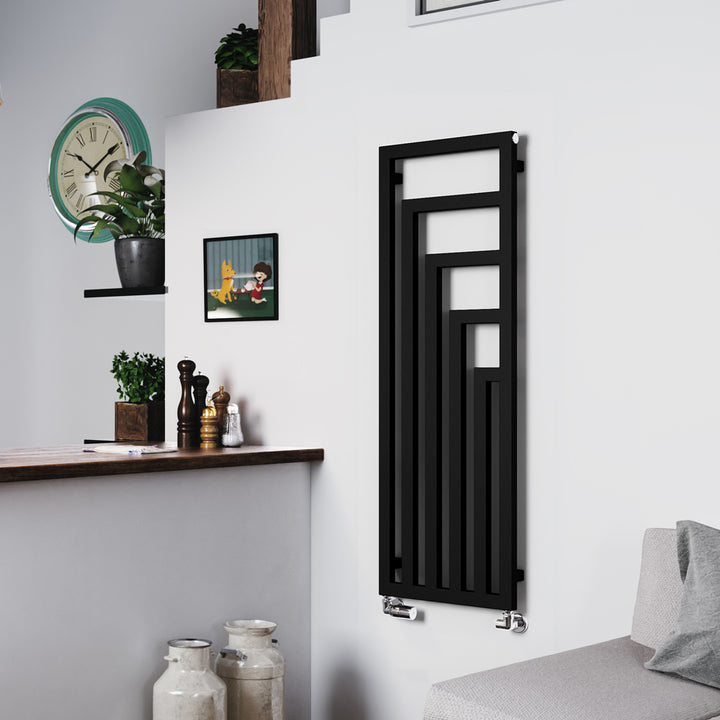 Angus - Black Vertical Radiator H1300mm x W440mm Single Panel