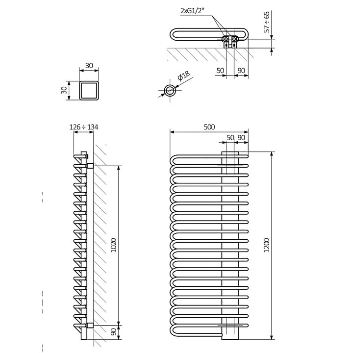 Michelle - Nickel Gloss / Copper Towel Radiator - H1200mm x W500mm