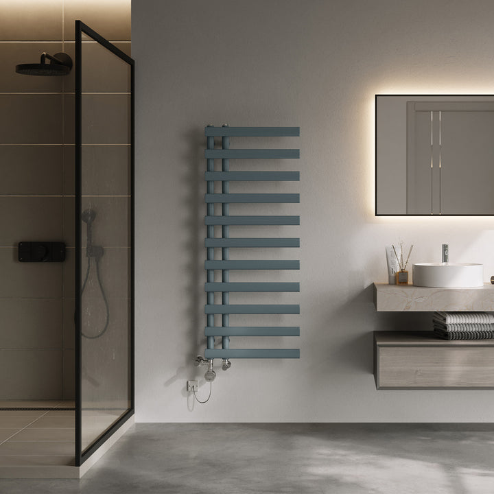 Elyan - Anthracite Dual Fuel Towel Rail H1238mm x W500mm Thermostatic