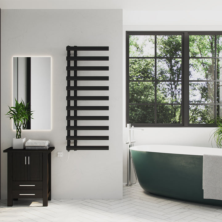 Elyan - Black Electric Towel Rail H1238mm x W500mm 400w Standard
