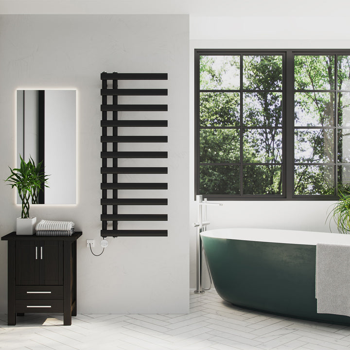 Elyan - Black Electric Towel Rail H1238mm x W500mm 500w Thermostatic