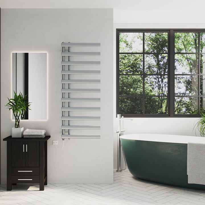 Elyan - Silver Electric Towel Rail H1238mm x W500mm 500w Standard