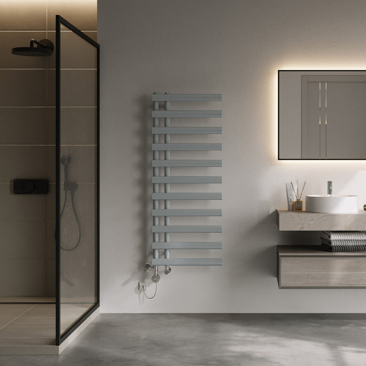 Elyan - Silver Dual Fuel Towel Rail H1238mm x W500mm Thermostatic