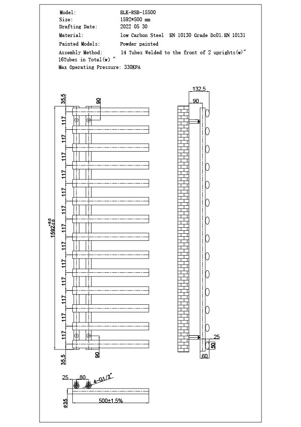 Elyan - Silver Electric Towel Rail H1592mm x W500mm 600w Thermostatic WIFI