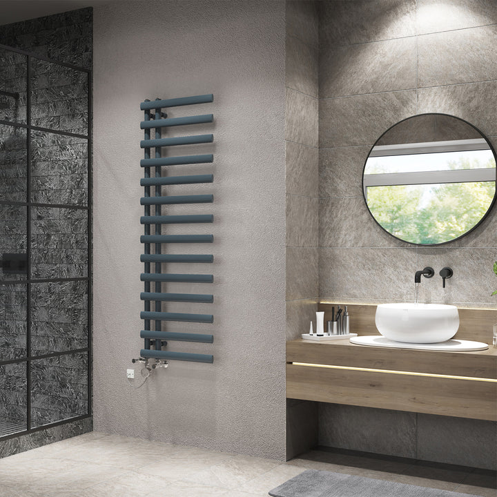 Elyan - Anthracite Dual Fuel Towel Rail H1592mm x W500mm Thermostatic