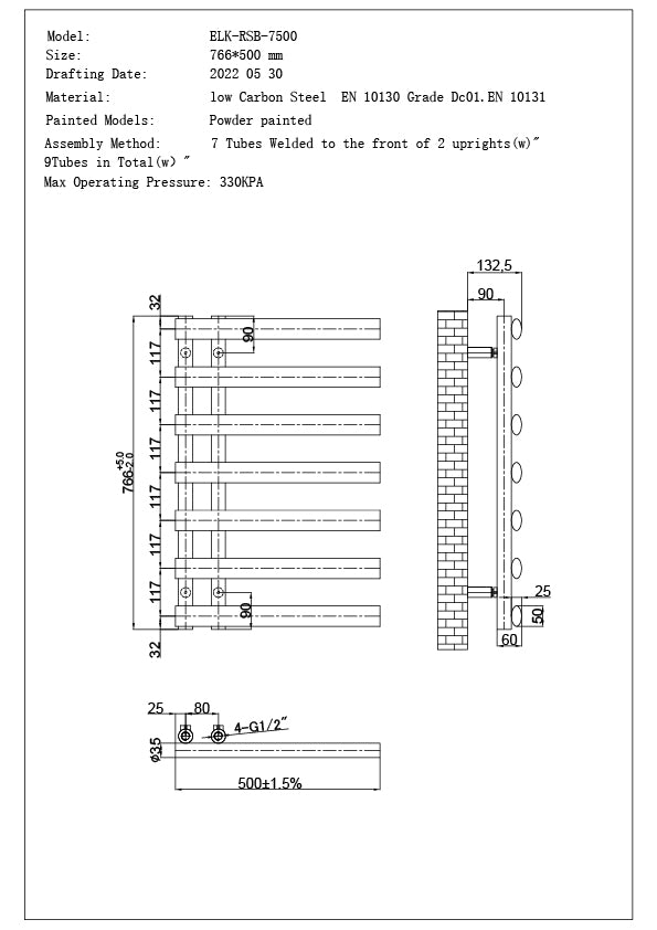 Elyan - White Dual Fuel Towel Rail H766mm x W500mm Thermostatic WIFI