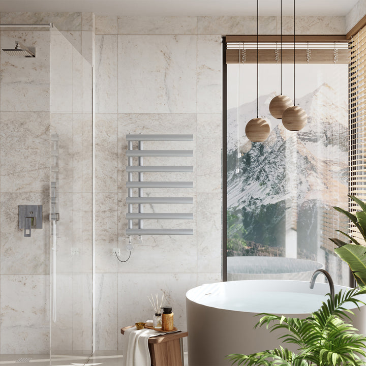 Elyan - Silver Dual Fuel Towel Rail H766mm x W500mm Thermostatic