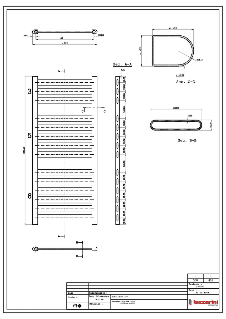 Capri - Anthracite Electric Towel Rail H1147mm x W500mm Straight 600w Thermostatic WIFI