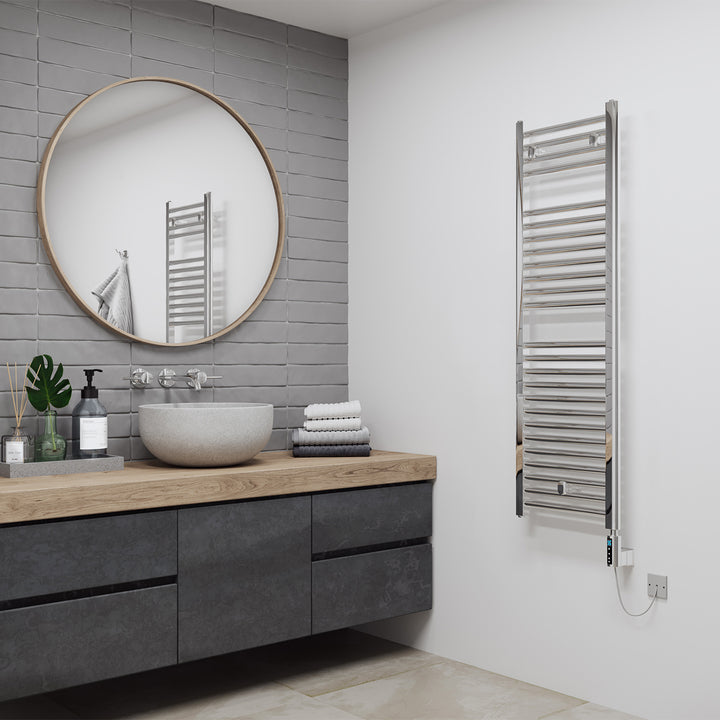 Roma - Chrome Electric Towel Rail H1230mm x W400mm Straight 300w Thermostatic WIFI