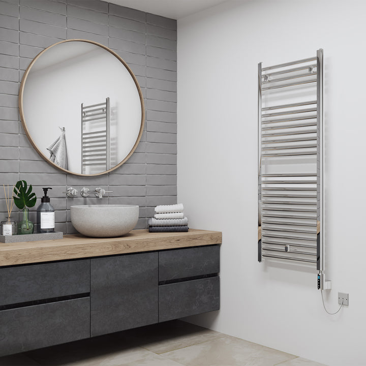 Roma - Chrome Electric Towel Rail H1230mm x W500mm Straight 300w Thermostatic WIFI