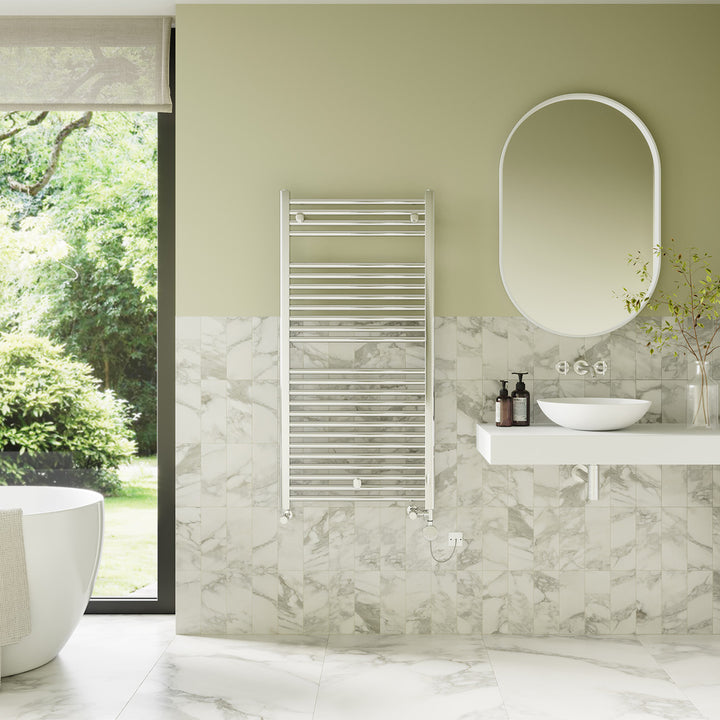 Roma - Chrome Dual Fuel Towel Rail H1230mm x W600mm Thermostatic - Straight