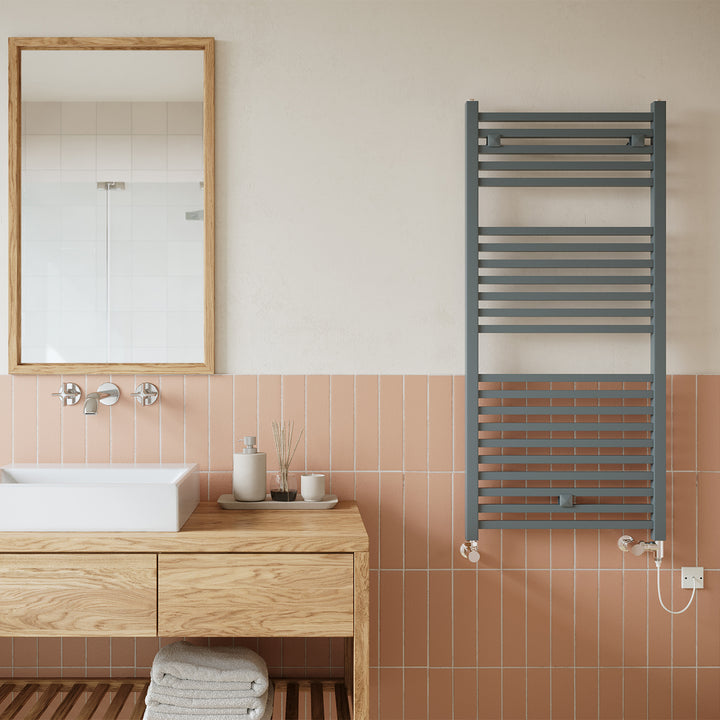 Todi - Anthracite Dual Fuel Towel Rail H1110mm x W500mm Standard - Straight