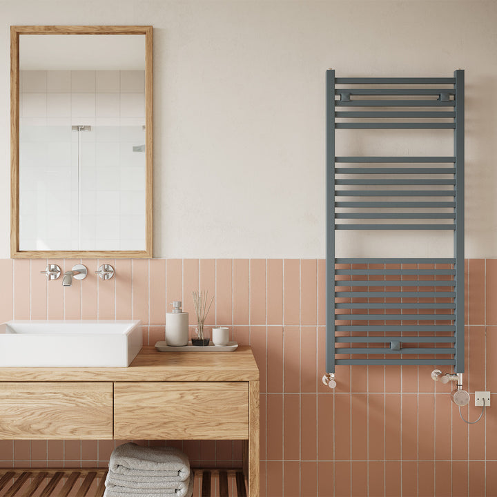 Todi - Anthracite Dual Fuel Towel Rail H1110mm x W500mm Thermostatic - Straight
