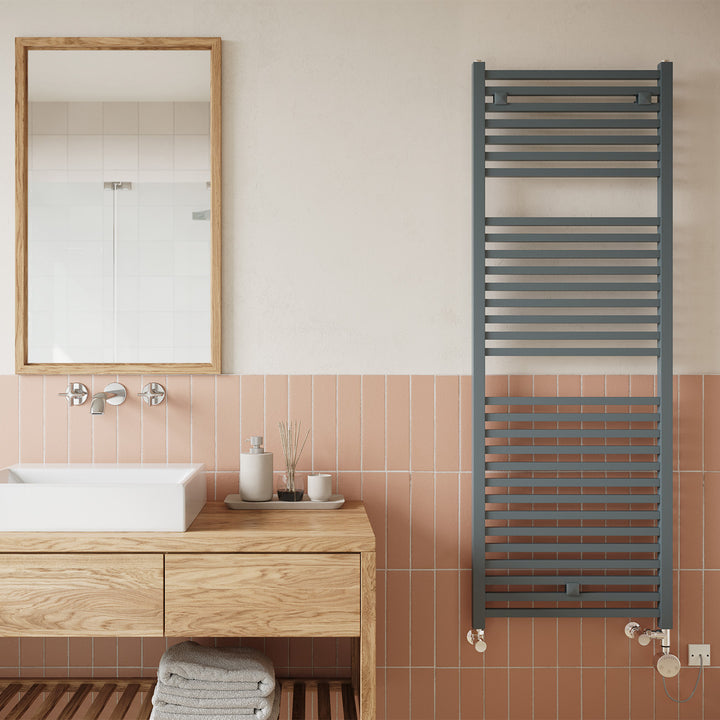 Todi - Anthracite Dual Fuel Towel Rail H1420mm x W500mm Thermostatic - Straight