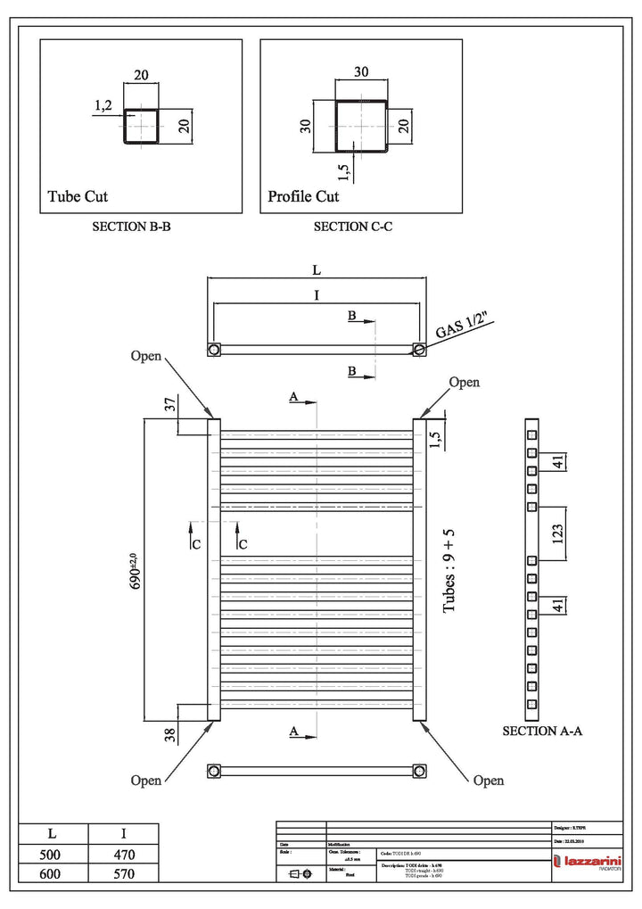 Todi - Anthracite Electric Towel Rail H690mm x W500mm Straight 300w Thermostatic WIFI