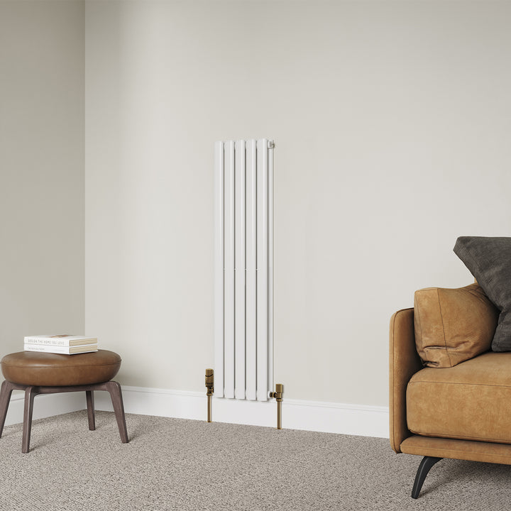Omeara - White Designer Radiator H1200mm x W290mm Double Panel - Feet Included