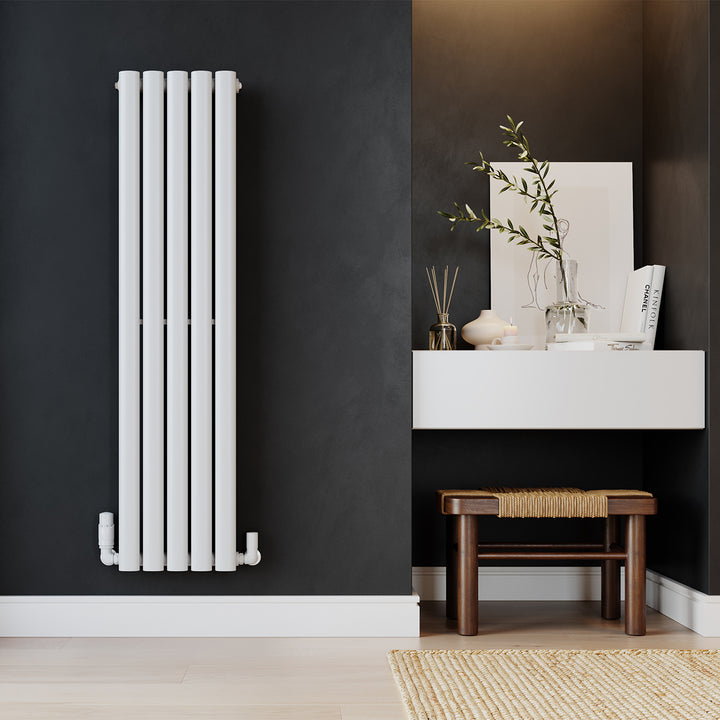 Omeara - White Designer Radiator H1200mm x W290mm Single Panel - Feet Included