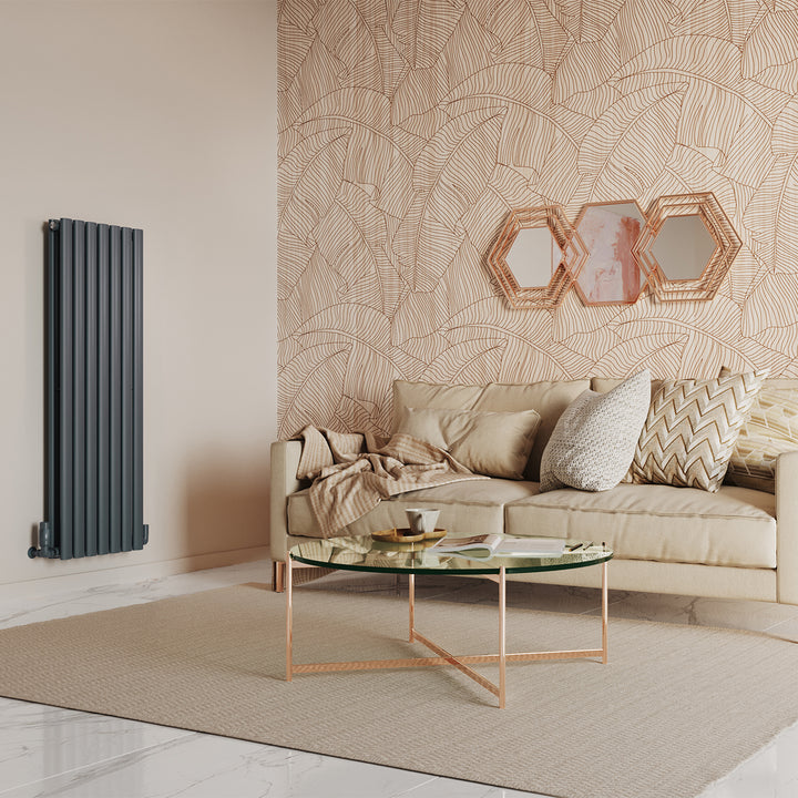 Omeara - Anthracite Designer Radiator H1200mm x W406mm Double Panel - Feet Included