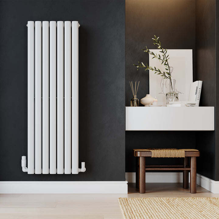 Omeara - White Designer Radiator H1200mm x W406mm Double Panel - Feet Included