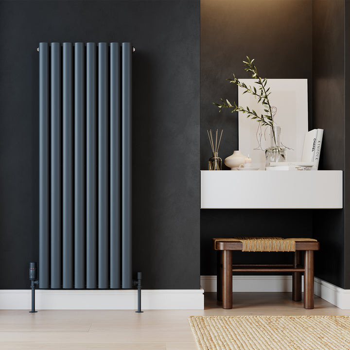 Omeara - Anthracite Designer Radiator H1200mm x W464mm Double Panel - Feet Included