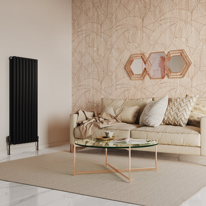 Omeara - Black Designer Radiator H1200mm x W464mm Double Panel - Feet Included