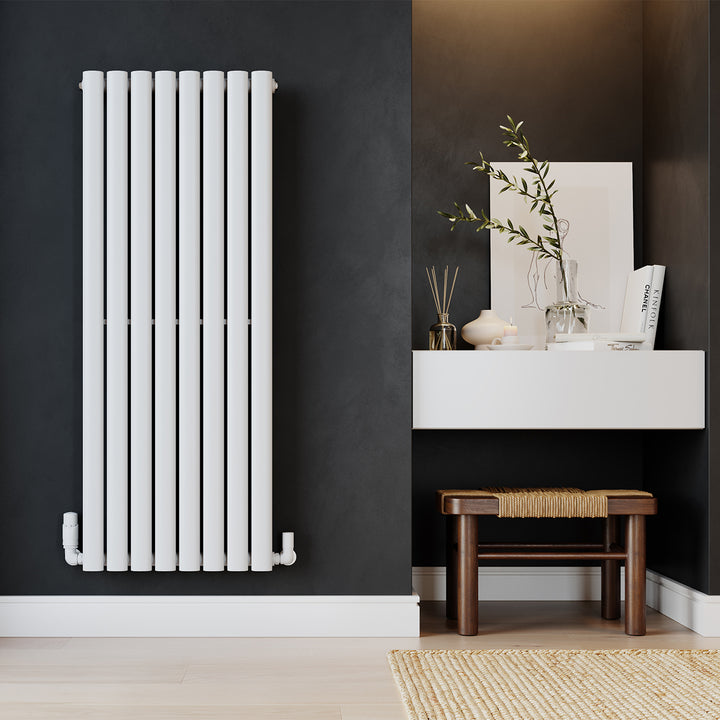 Omeara - White Designer Radiator H1200mm x W464mm Single Panel - Feet Included